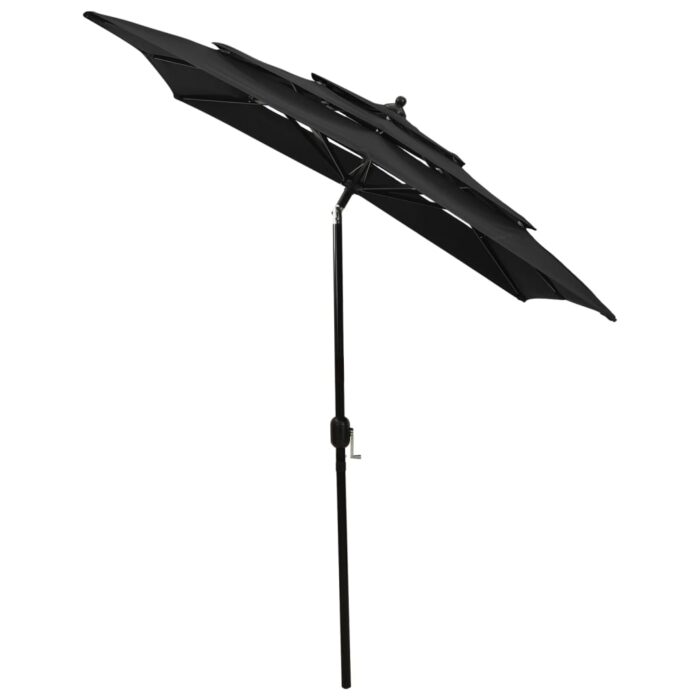 Parasol de jardin à 3 niveaux avec mât en aluminium noir 2x2 m – Image 2