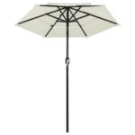 Parasol de jardin à 3 niveaux avec mât en aluminium sable 2 m – Image 2