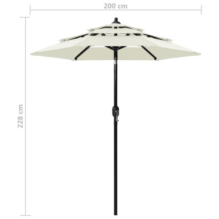 Parasol de jardin à 3 niveaux avec mât en aluminium sable 2 m – Image 7