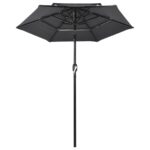 Parasol de jardin à 3 niveaux avec mât en aluminium anthracite – Image 2