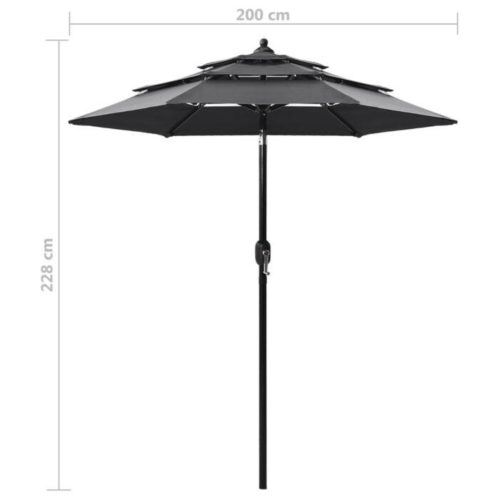 Parasol de jardin à 3 niveaux avec mât en aluminium anthracite – Image 7