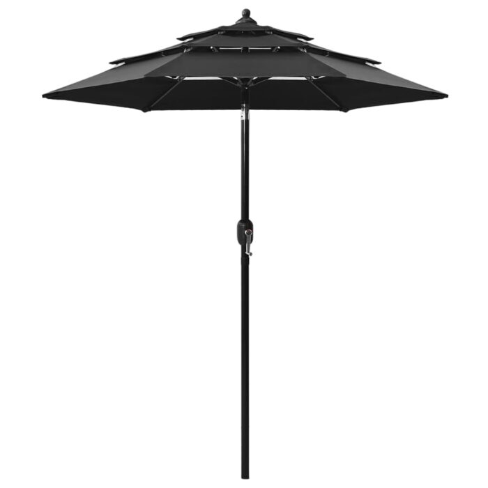 Parasol de jardin à 3 niveaux avec mât en aluminium noir – Image 1