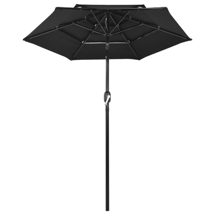 Parasol de jardin à 3 niveaux avec mât en aluminium noir – Image 2
