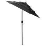 Parasol de jardin à 3 niveaux avec mât en aluminium noir – Image 3
