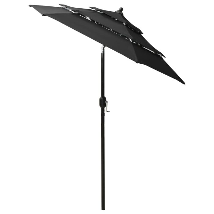 Parasol de jardin à 3 niveaux avec mât en aluminium noir – Image 3
