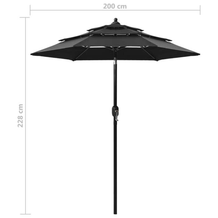 Parasol de jardin à 3 niveaux avec mât en aluminium noir – Image 7