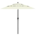 Parasol de jardin à 3 niveaux avec mât en aluminium sable 2,5 m