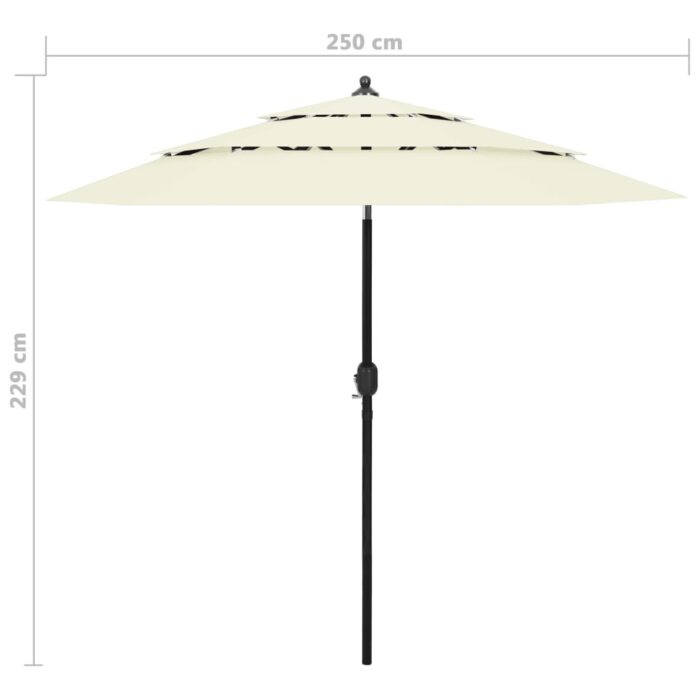 Parasol de jardin à 3 niveaux avec mât en aluminium sable 2,5 m – Image 7