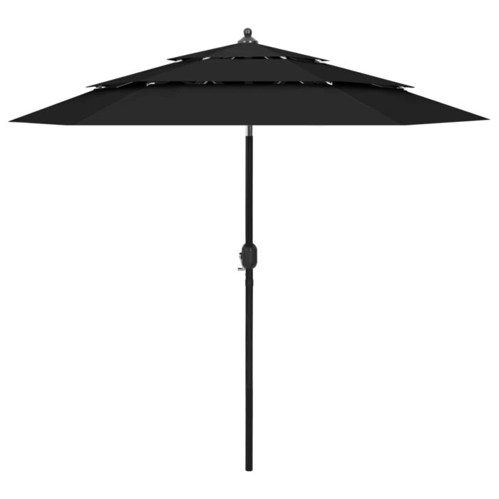 Parasol de jardin à 3 niveaux avec mât en aluminium noir 2,5 m – Image 1