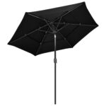 Parasol de jardin à 3 niveaux avec mât en aluminium noir 2,5 m – Image 3