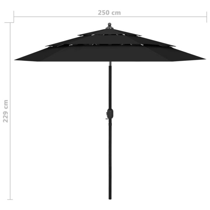 Parasol de jardin à 3 niveaux avec mât en aluminium noir 2,5 m – Image 7