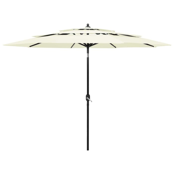 Parasol de jardin à 3 niveaux avec mât en aluminium sable 3 m – Image 1