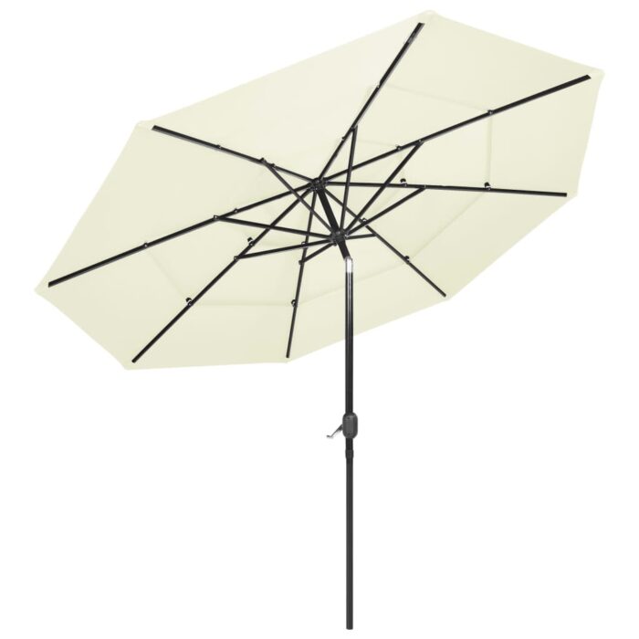 Parasol de jardin à 3 niveaux avec mât en aluminium sable 3 m – Image 3