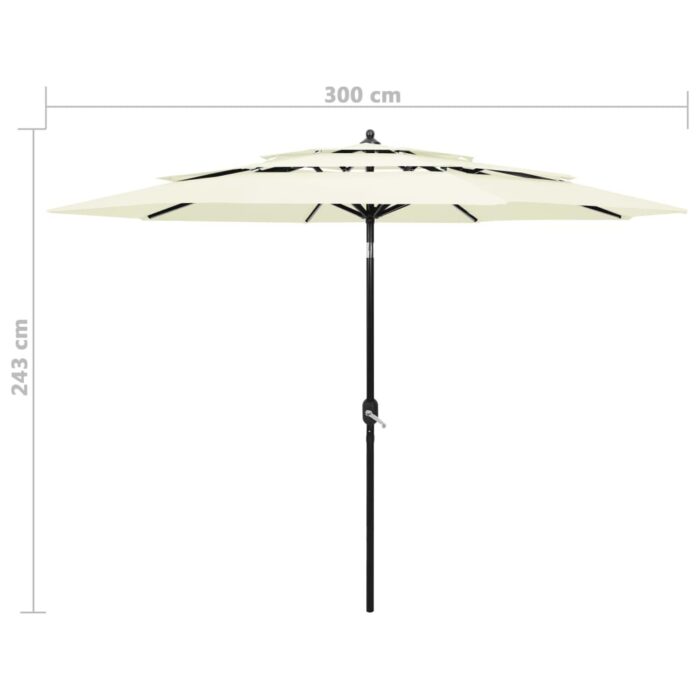 Parasol de jardin à 3 niveaux avec mât en aluminium sable 3 m – Image 7