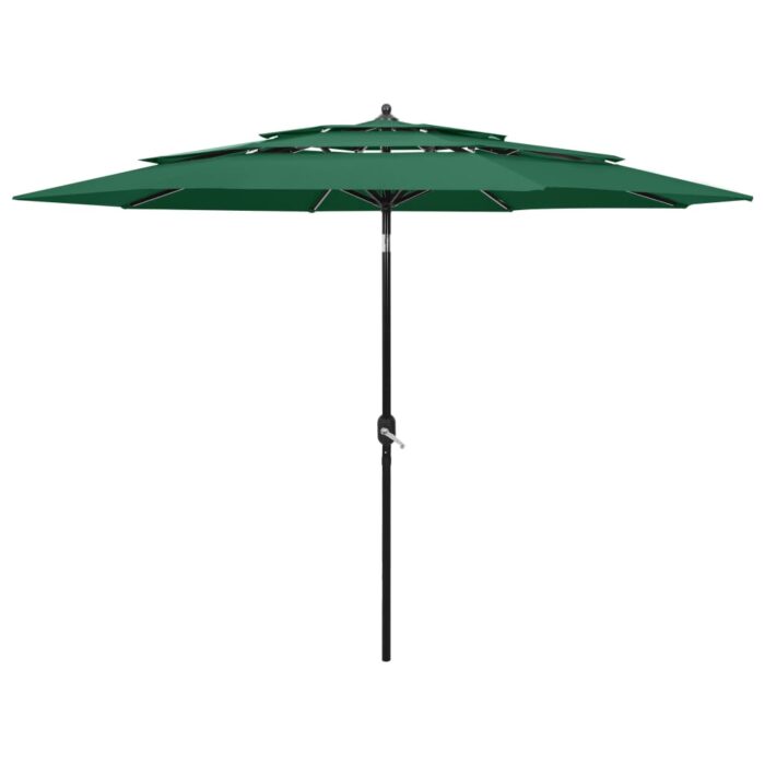 Parasol de jardin à 3 niveaux avec mât en aluminium vert 3 m – Image 1