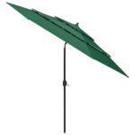 Parasol de jardin à 3 niveaux avec mât en aluminium vert 3 m – Image 2