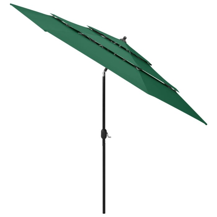 Parasol de jardin à 3 niveaux avec mât en aluminium vert 3 m – Image 2