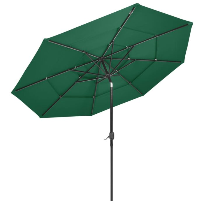 Parasol de jardin à 3 niveaux avec mât en aluminium vert 3 m – Image 3
