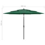Parasol de jardin à 3 niveaux avec mât en aluminium vert 3 m – Image 7