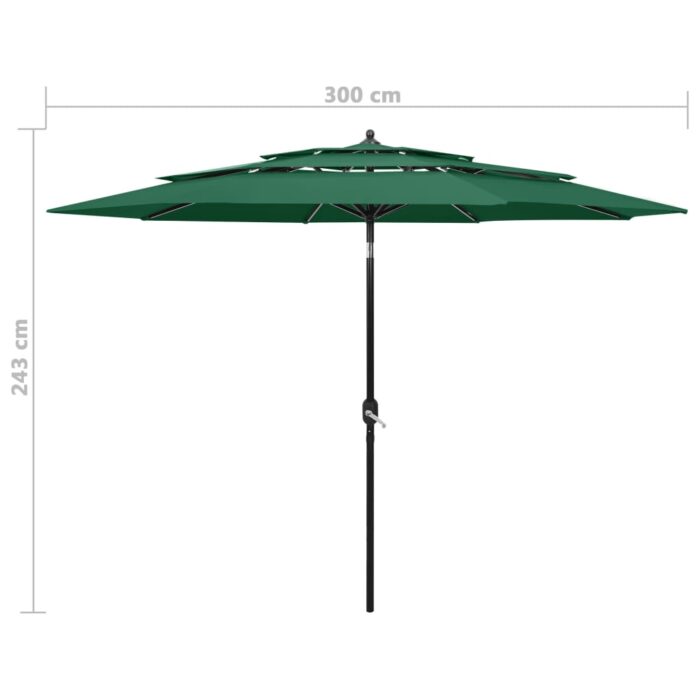 Parasol de jardin à 3 niveaux avec mât en aluminium vert 3 m – Image 7