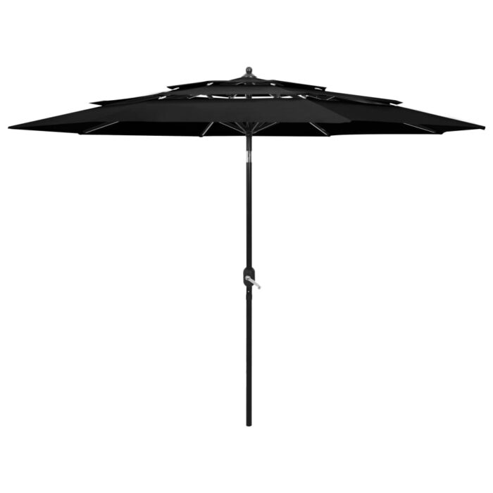 Parasol de jardin à 3 niveaux avec mât en aluminium noir 3 m – Image 1