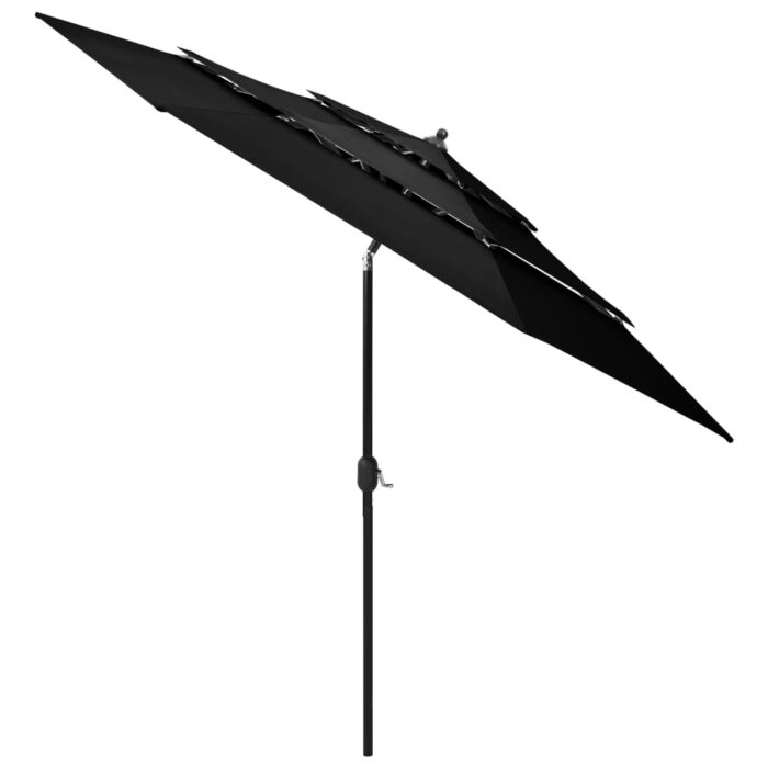 Parasol de jardin à 3 niveaux avec mât en aluminium noir 3 m – Image 2