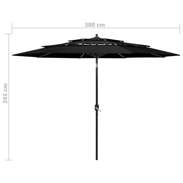 Parasol de jardin à 3 niveaux avec mât en aluminium noir 3 m – Image 7