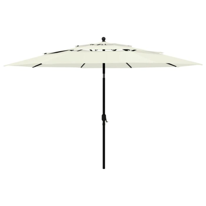 Parasol de jardin à 3 niveaux avec mât en aluminium sable 3,5 m – Image 1