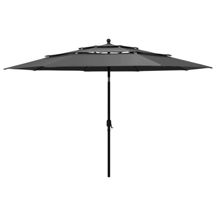 Parasol de jardin à 3 niveaux avec mât en aluminium anthracite – Image 1