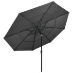 Parasol de jardin à 3 niveaux avec mât en aluminium anthracite – Image 2