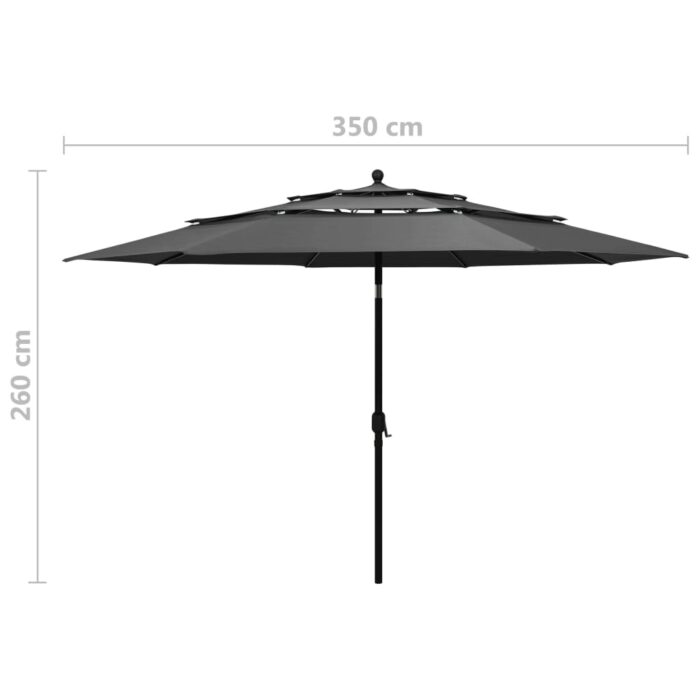 Parasol de jardin à 3 niveaux avec mât en aluminium anthracite – Image 7