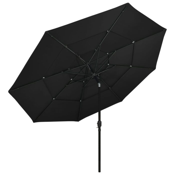 Parasol de jardin à 3 niveaux avec mât en aluminium noir 3,5 m – Image 2