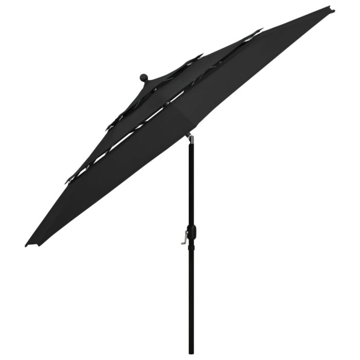 Parasol de jardin à 3 niveaux avec mât en aluminium noir 3,5 m – Image 3