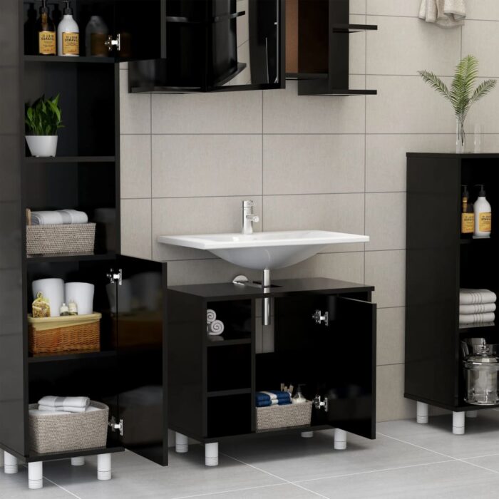 Ensemble de meubles de salle de bain 3 pcs Noir Aggloméré – Image 11