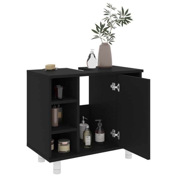 Ensemble de meubles de salle de bain 3 pcs Noir Bois ingénierie – Image 12
