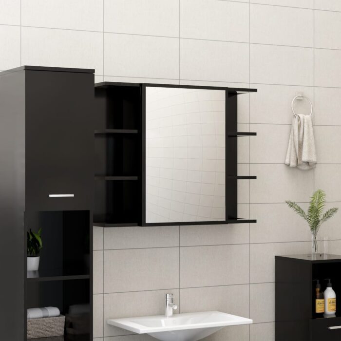 Ensemble de meubles de salle de bain 3 pcs Noir Bois ingénierie – Image 3