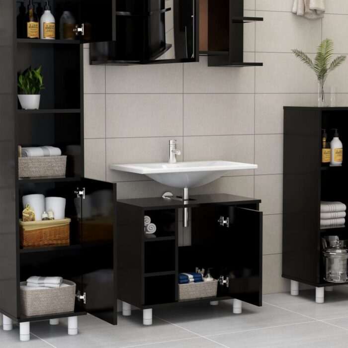 Ensemble de meubles de salle de bain 3 pcs Noir Bois ingénierie – Image 7