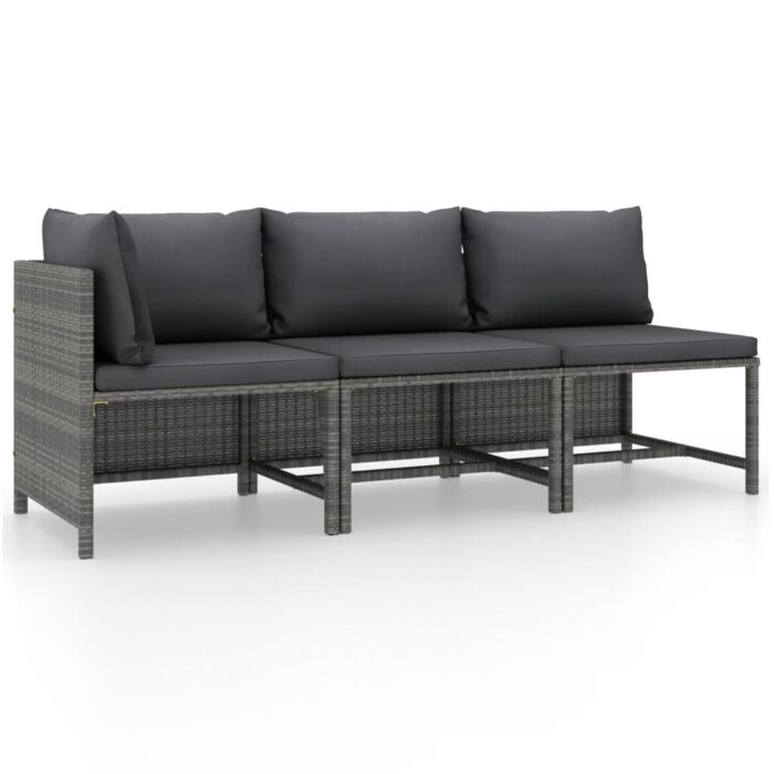Salon de jardin 3 pcs avec coussins Résine tressée Gris – Image 1