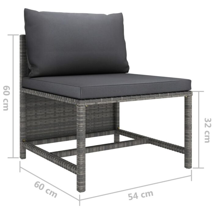 Salon de jardin 3 pcs avec coussins Résine tressée Gris – Image 10
