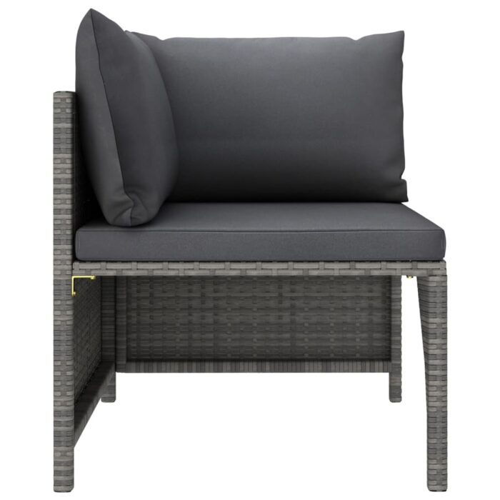 Salon de jardin 3 pcs avec coussins Résine tressée Gris – Image 2