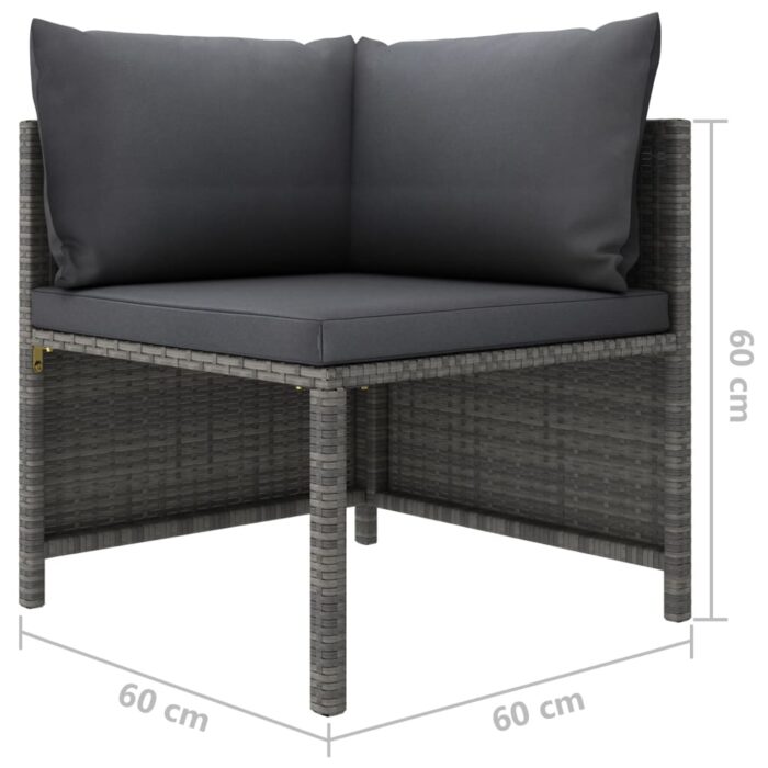 Salon de jardin 3 pcs avec coussins Résine tressée Gris – Image 9