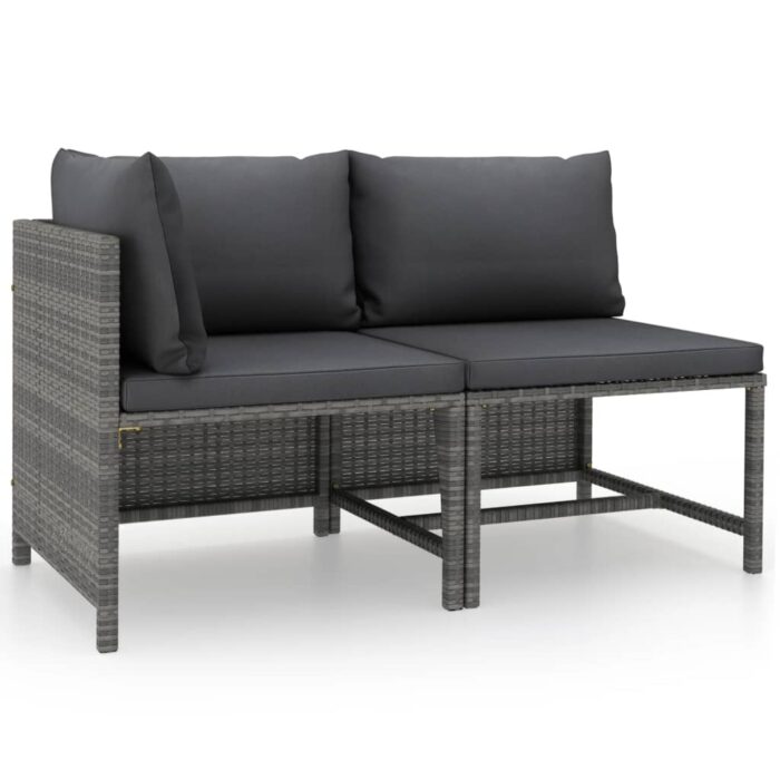 Salon de jardin 2 pcs avec coussins Gris Résine tressée – Image 1