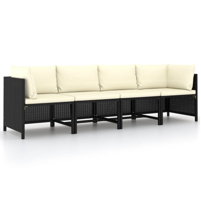 Canapé de jardin à 4 places avec coussins Noir Résine tressée – Image 1