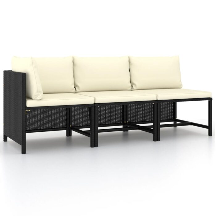 Canapés de jardin 3 pcs avec coussins Noir Résine tressée – Image 1