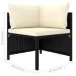 Canapés de jardin 3 pcs avec coussins Noir Résine tressée – Image 5