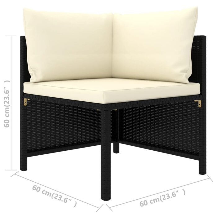 Canapés de jardin 3 pcs avec coussins Noir Résine tressée – Image 5