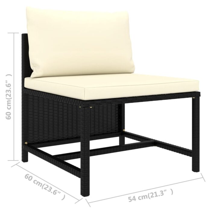 Canapés de jardin 3 pcs avec coussins Noir Résine tressée – Image 6