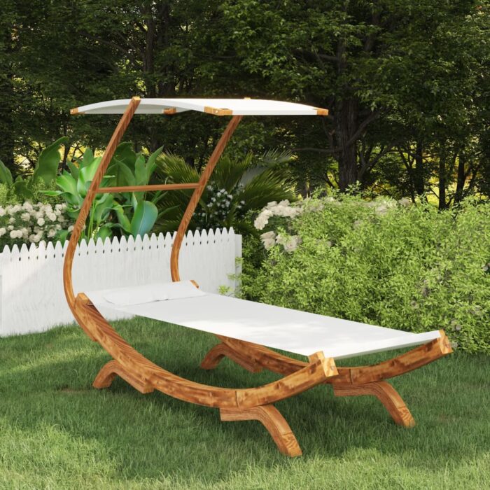 Lit repos avec auvent 100x190x134 cm Bois courbé massif Crème – Image 1