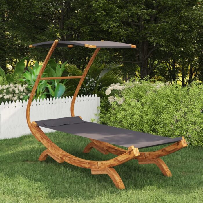 Lit repos et auvent 100x190x134cm Bois courbé massif Anthracite – Image 1