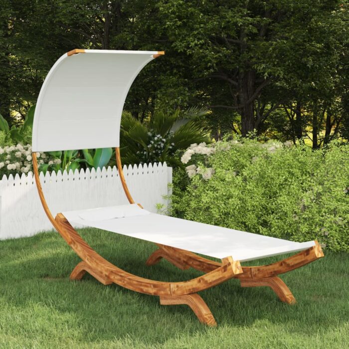 Lit repos avec auvent 100x200x126 cm Bois courbé massif Crème – Image 1